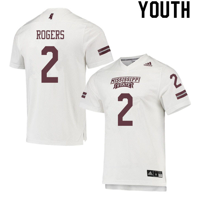 Youth #2 Will Rogers Mississippi State Bulldogs College Football Jerseys Sale-White - Click Image to Close